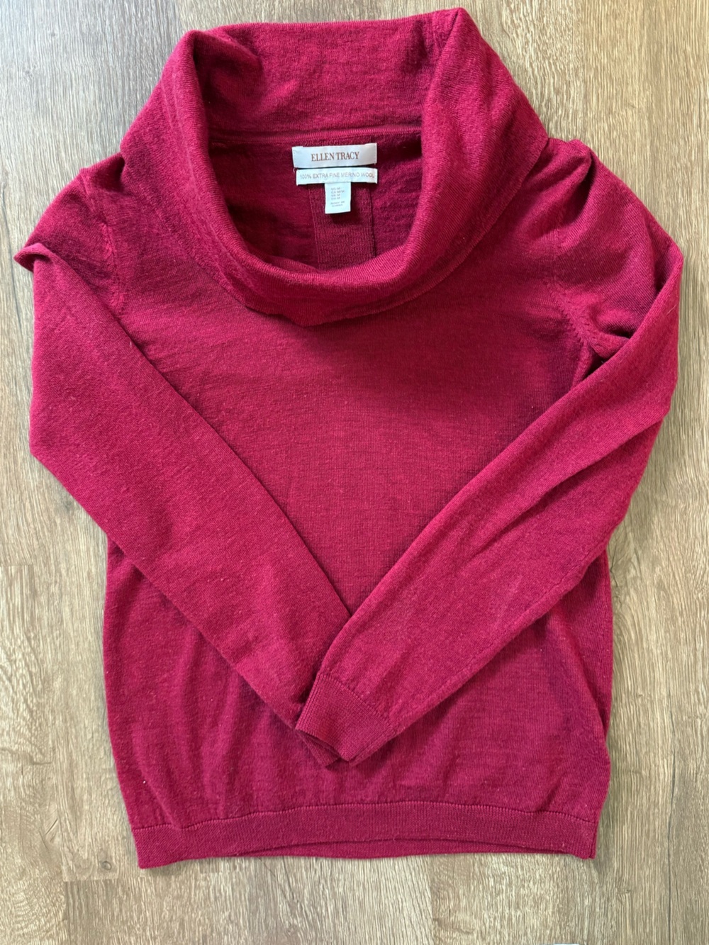 Ellen Tracy Merino Wool Red Cowl Neck Sweater Size Medium